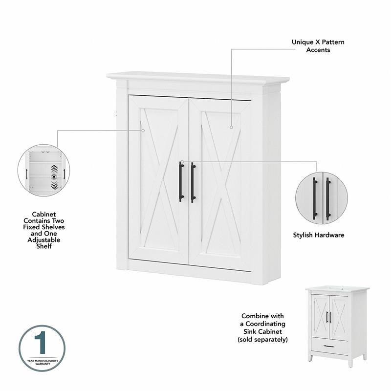 Pemberly Row Bathroom Wall Cabinet with Doors in White Ash - Engineered Wood