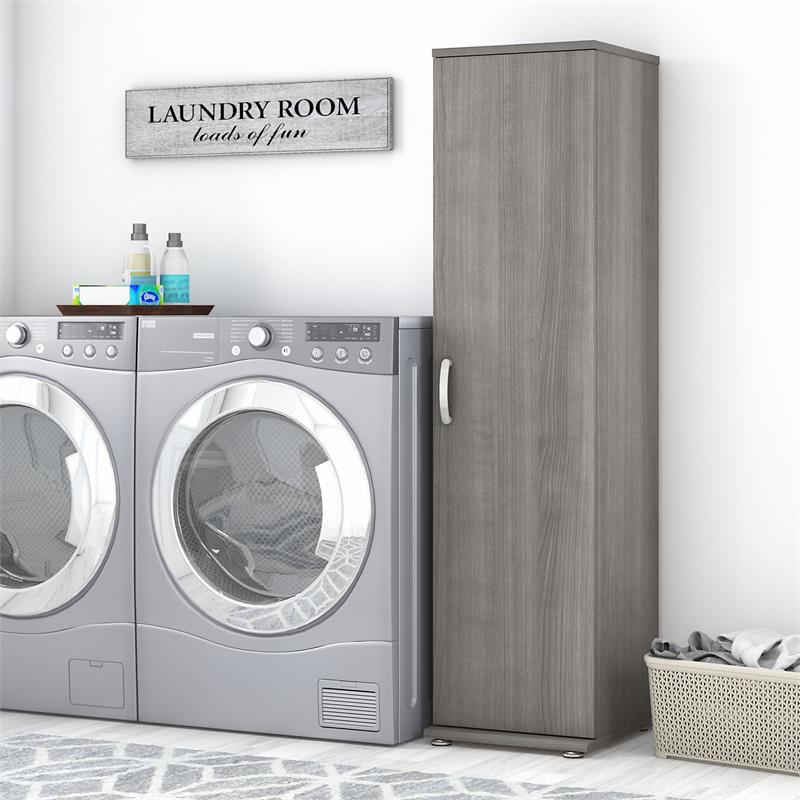 Pemberly Row Narrow Linen Tower with Door in Platinum Gray - Engineered Wood