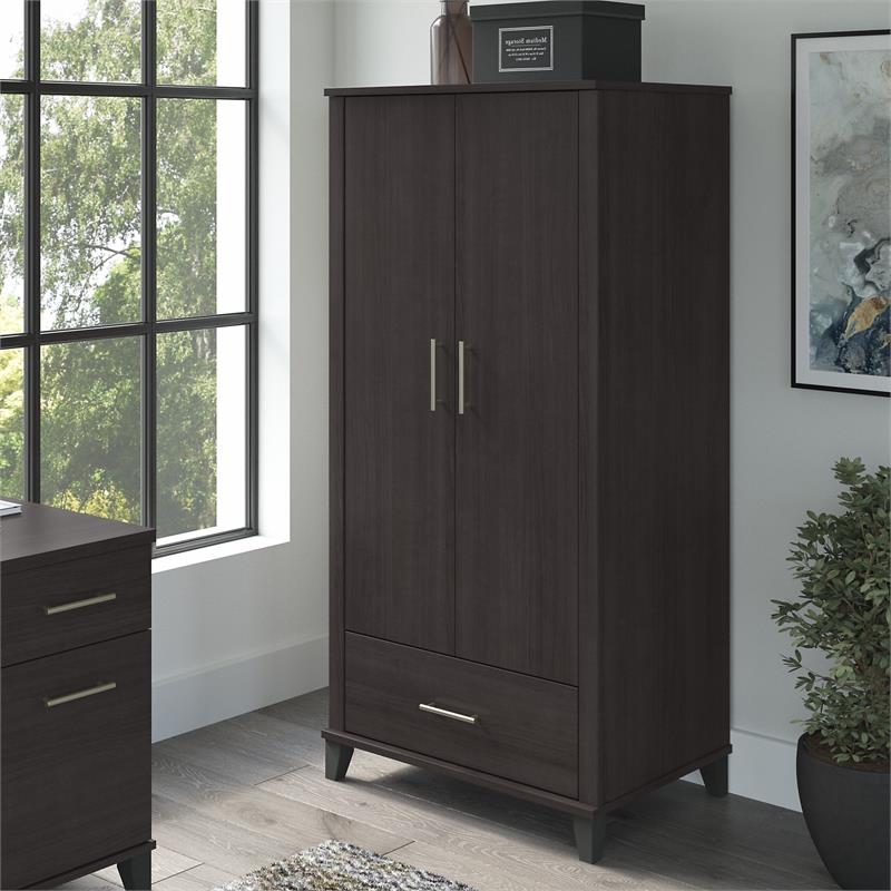Pemberly Row Tall Storage Cabinet with Doors in Storm Gray - Engineered Wood