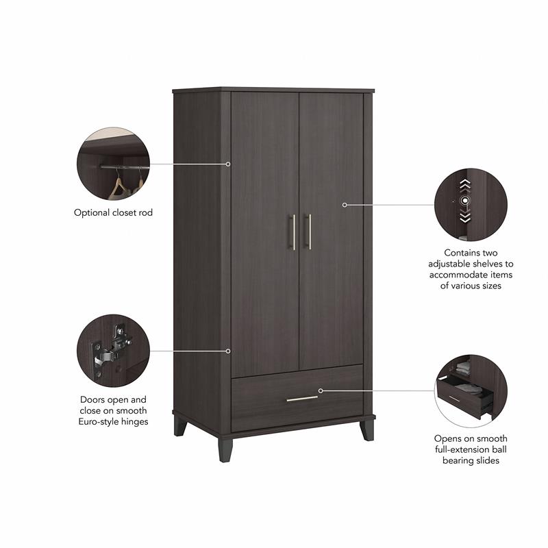 Pemberly Row Tall Storage Cabinet with Doors in Storm Gray - Engineered Wood