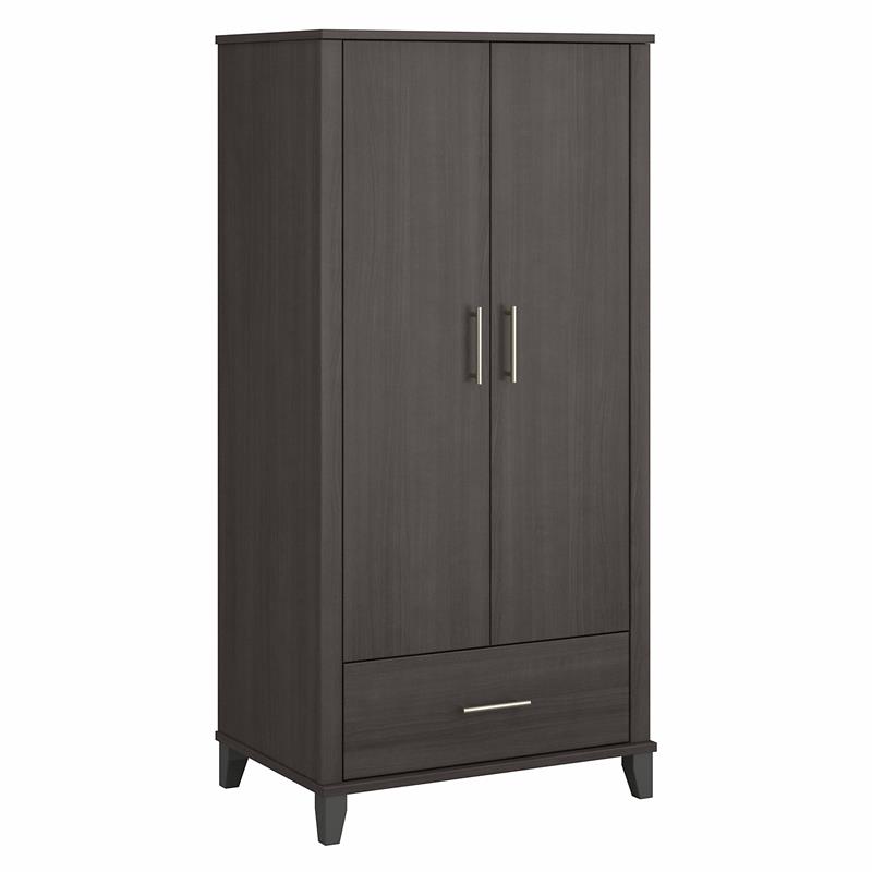 Pemberly Row Tall Storage Cabinet with Doors in Storm Gray - Engineered Wood