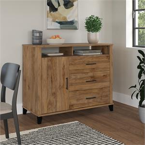 Pemberly Row Tall Sideboard Buffet Cabinet in Fresh Walnut - Engineered Wood