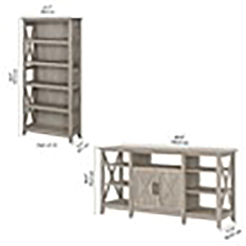 Pemberly Row Transitional Wood Tall TV Stand with 2 Bookcases in Washed Gray