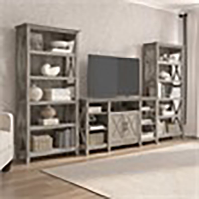 Pemberly Row Transitional Wood Tall TV Stand with 2 Bookcases in Washed Gray