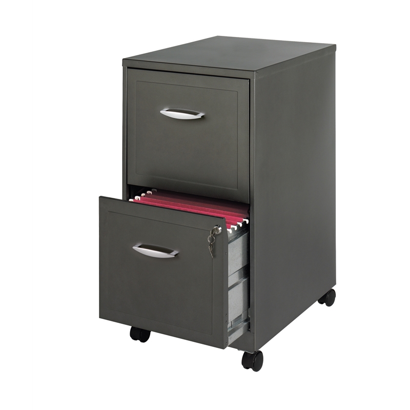 Pemberly Row 2-Drawer Modern Metal Mobile Smart Vertical Filing Cabinet in Gray