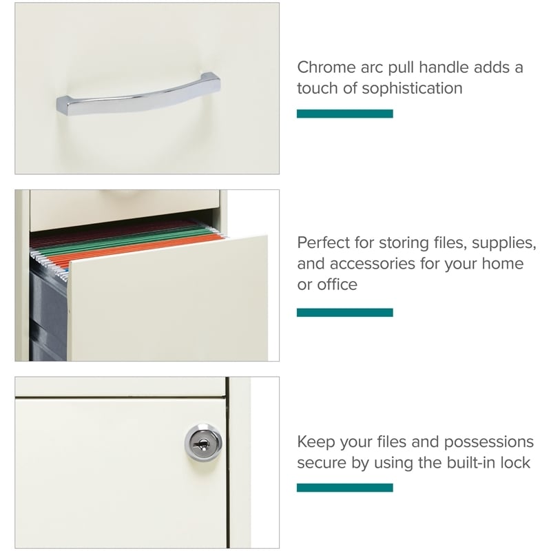 Pemberly Row 3 Drawers Vertical White Metal Filing Cabinet Pre-assembled