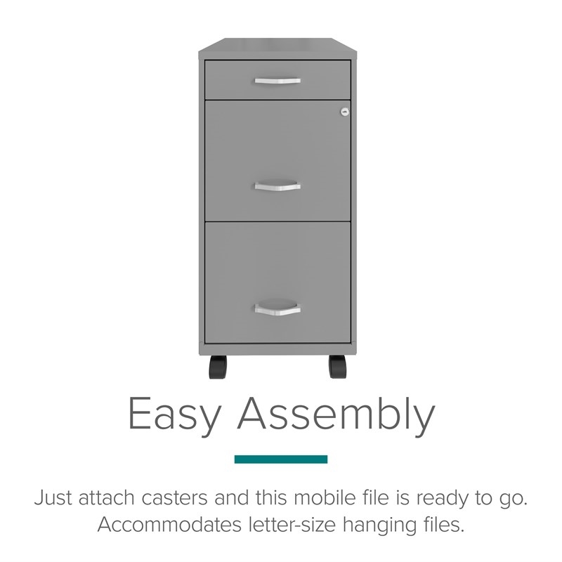 Pemberly Row 3 Drawers Vertical Silver Metal Filing Cabinet Pre-assembled