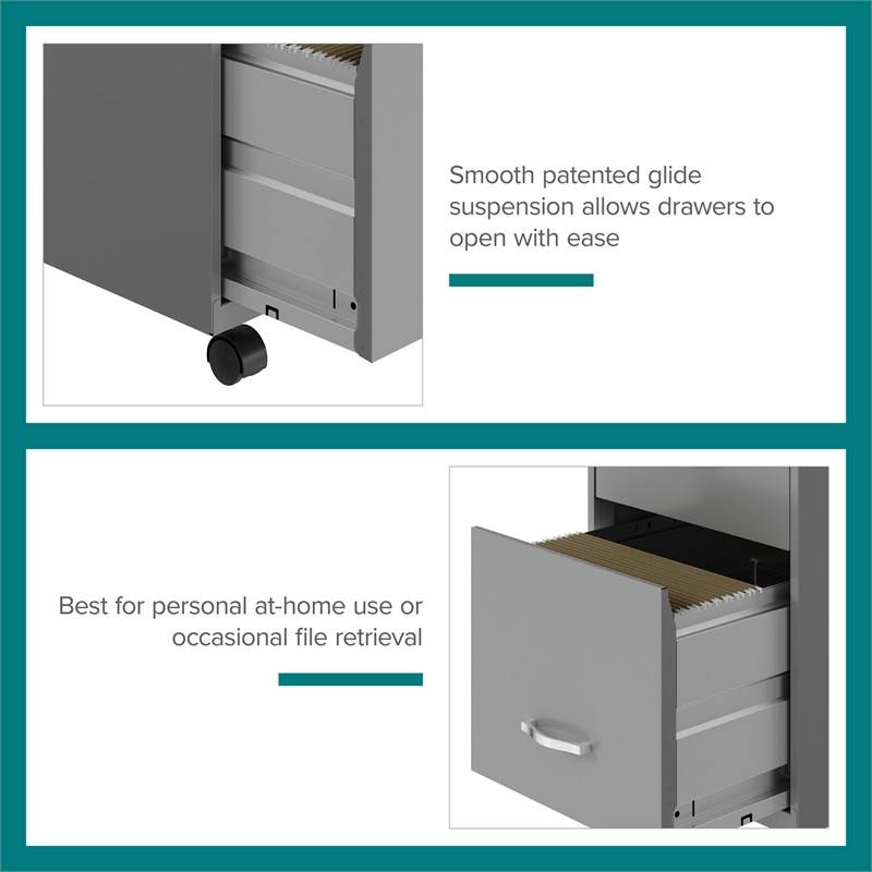 Pemberly Row 3 Drawers Vertical Silver Metal Filing Cabinet Pre-assembled
