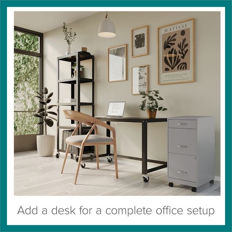 Pemberly Row 3 Drawers Vertical Silver Metal Filing Cabinet Pre-assembled