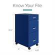 Pemberly Row Modern 3-Drawers Vertical Blue Metal Filing Cabinet Pre-assembled