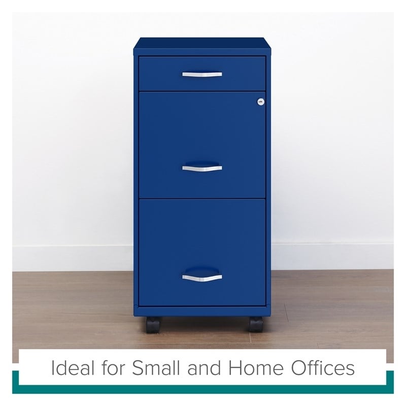 Pemberly Row Modern 3-Drawers Vertical Blue Metal Filing Cabinet Pre-assembled