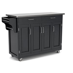 Pemberly Row Traditional styled Wood Kitchen Cart in Black Finish