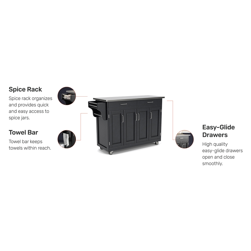 Pemberly Row Traditional styled Wood Kitchen Cart in Black Finish