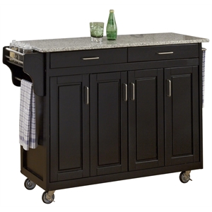 Pemberly Row Traditional styled Wood Kitchen Cart in Black Finish