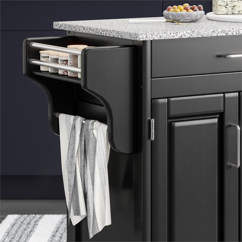 Pemberly Row Traditional styled Wood Kitchen Cart in Black Finish