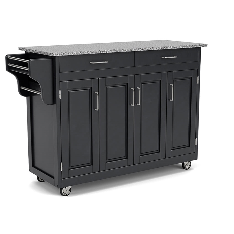 Pemberly Row Traditional styled Wood Kitchen Cart in Black Finish