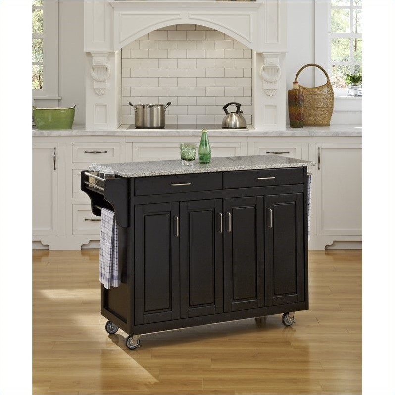 Pemberly Row Traditional styled Wood Kitchen Cart in Black Finish