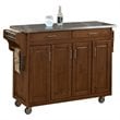 Pemberly Row Traditional Wood Rolling Kitchen Cart in Brown Finish