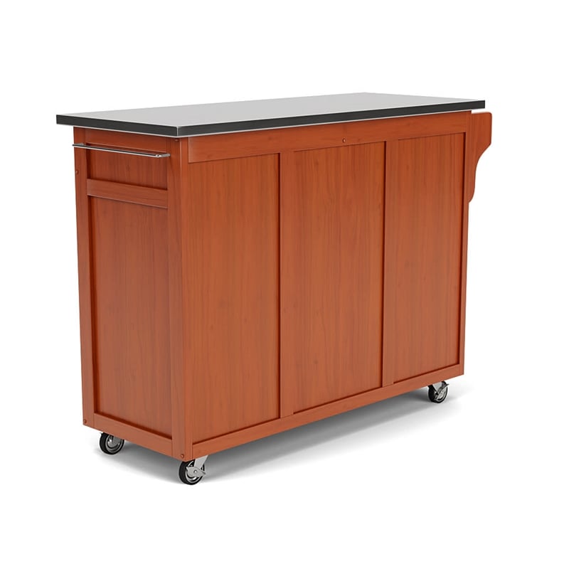 Pemberly Row Traditional Wood Rolling Kitchen Cart in Brown Finish