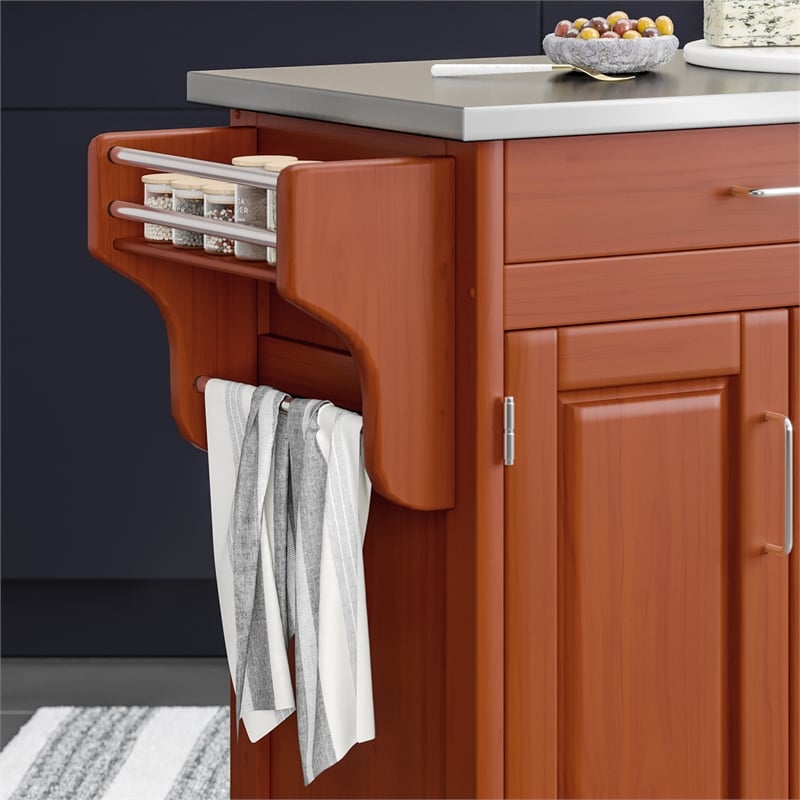 Pemberly Row Traditional Wood Rolling Kitchen Cart in Brown Finish