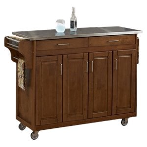Pemberly Row Traditional Wood Rolling Kitchen Cart in Brown Finish