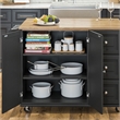Pemberly Row Mobile Kitchen Island Cart w/ Wood Drop Leaf Breakfast Bar in Black