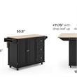 Pemberly Row Mobile Kitchen Island Cart w/ Wood Drop Leaf Breakfast Bar in Black