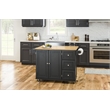 Pemberly Row Mobile Kitchen Island Cart w/ Wood Drop Leaf Breakfast Bar in Black