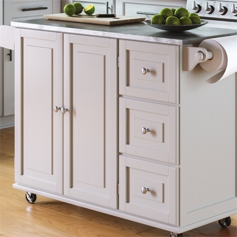 Pemberly Row Modern / Contemporary Wood Kitchen Cart in Off White