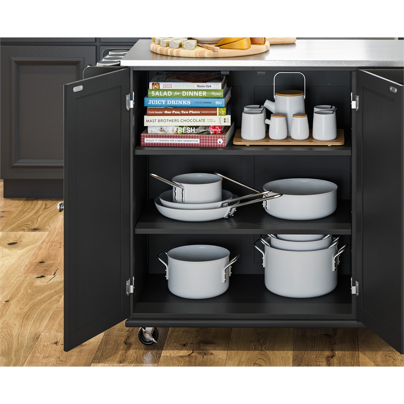 Pemberly Row Modern / Contemporary Wood Kitchen Cart in Black