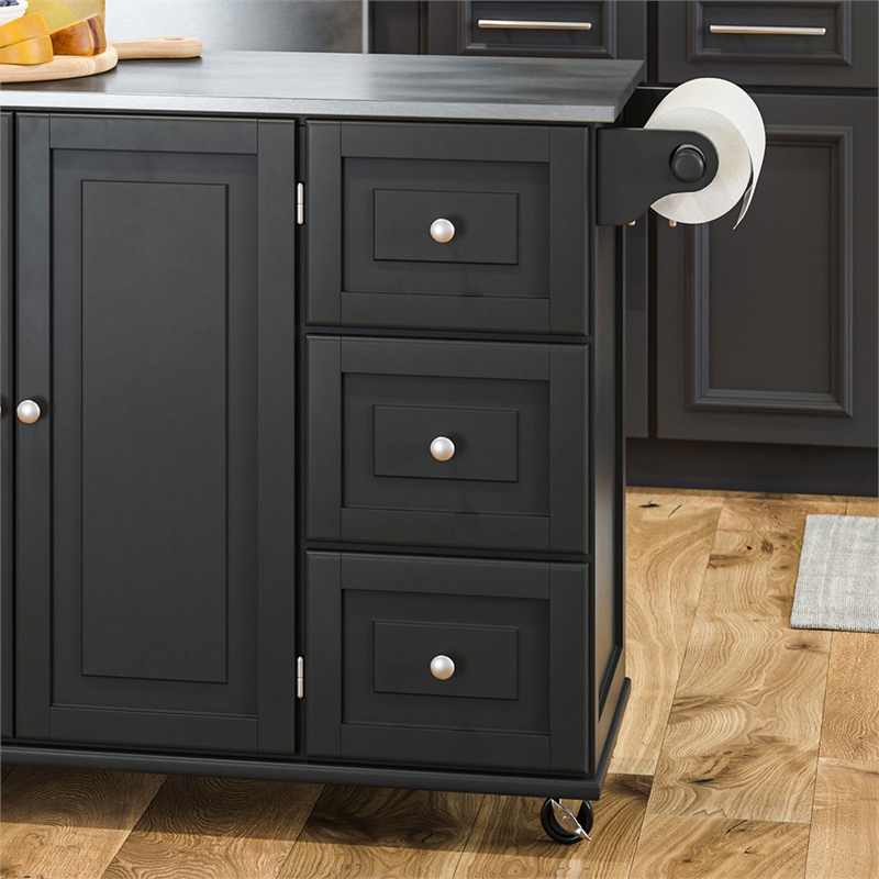 Pemberly Row Modern / Contemporary Wood Kitchen Cart in Black