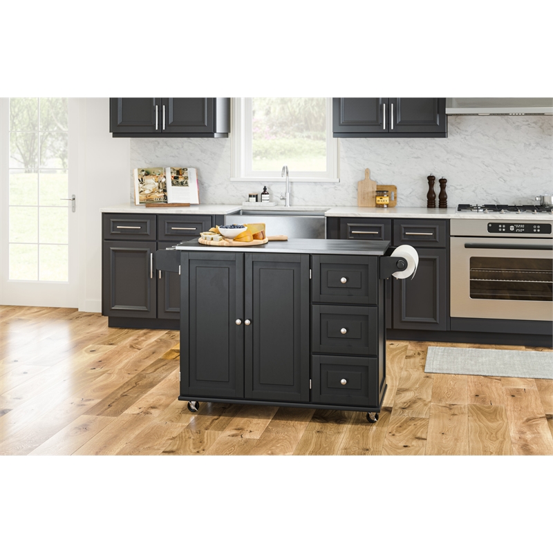 Pemberly Row Modern / Contemporary Wood Kitchen Cart in Black