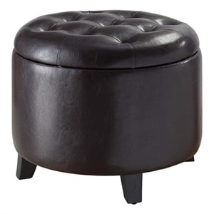 Pemberly Row Modern Faux Leather Round Ottoman in Espresso Finish