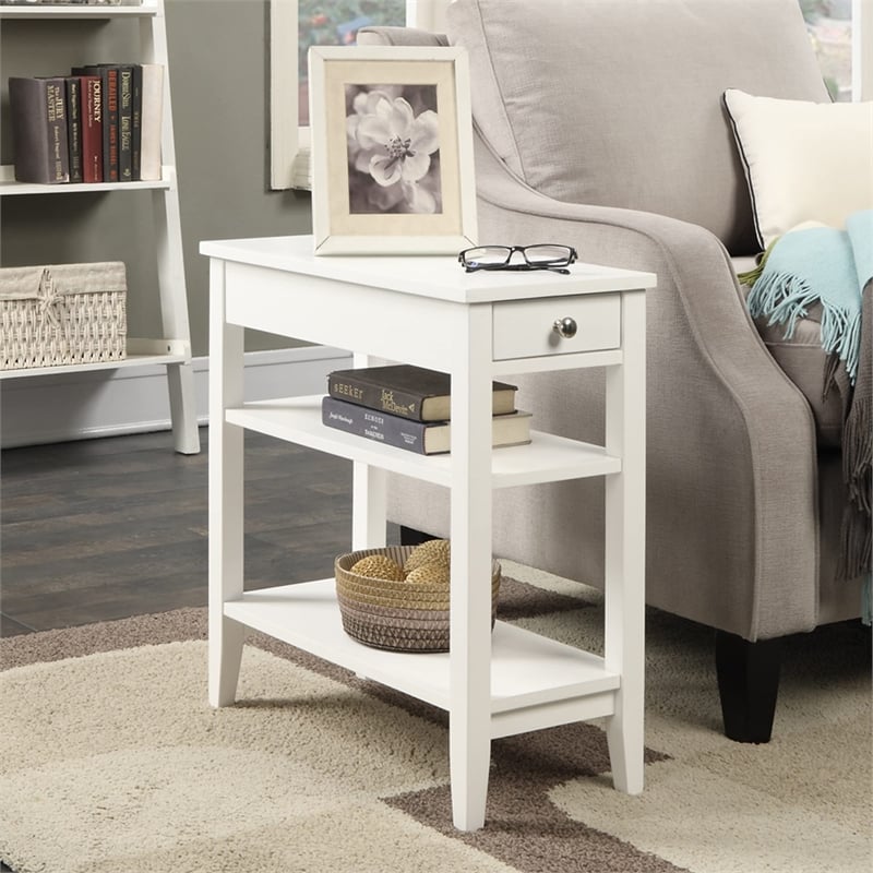 Pemberly Row Modern Three Tier End Table in White Wood Finish