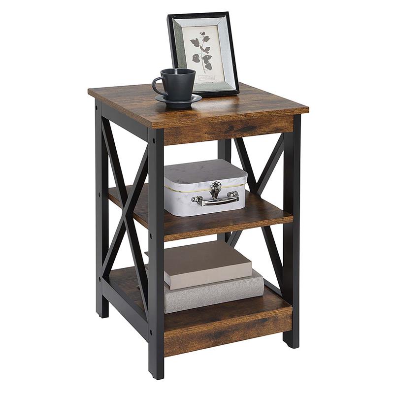 Pemberly Row Modern End Table with Shelves in Nutmeg Wood Finish