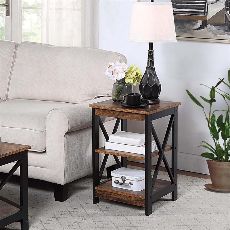Pemberly Row Modern End Table with Shelves in Nutmeg Wood Finish