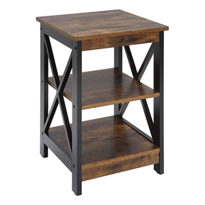 Pemberly Row Modern End Table with Shelves in Nutmeg Wood Finish