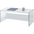 Pemberly Row Coffee Table in White Wood Finish and Clear Glass
