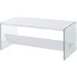 Pemberly Row Coffee Table in White Wood Finish and Clear Glass