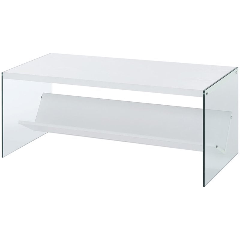 Pemberly Row Coffee Table in White Wood Finish and Clear Glass