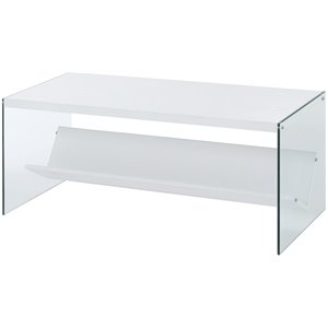 pemberly row coffee table in white wood finish and clear glass