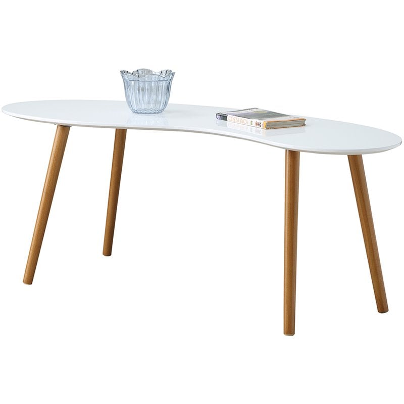 Pemberly Row Bean-Shaped Coffee Table in Glossy White Wood Finish
