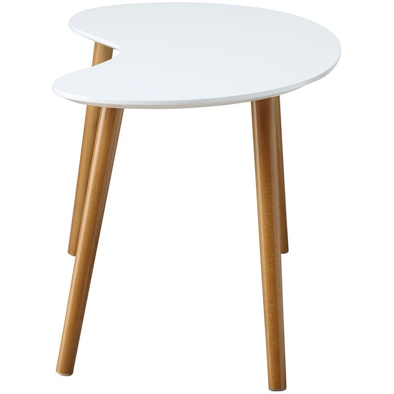 Pemberly Row Bean-Shaped Coffee Table in Glossy White Wood Finish