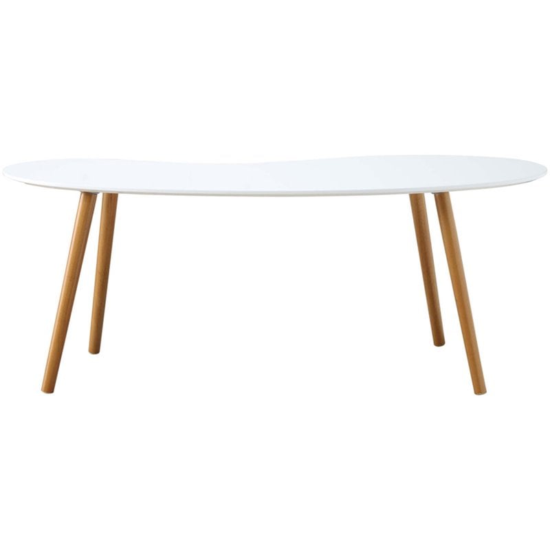 Pemberly Row Bean-Shaped Coffee Table in Glossy White Wood Finish