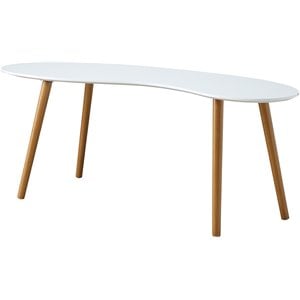Pemberly Row Bean-Shaped Coffee Table in Glossy White Wood Finish