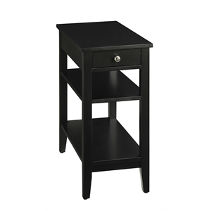 Pemberly Row Three-Tier End Table with Drawer in Black Wood Finish