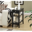 Pemberly Row Three-Tier End Table with Drawer in Black Wood Finish