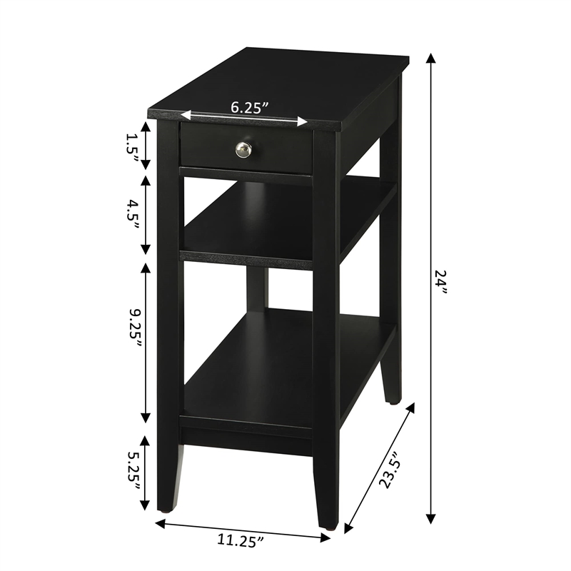 Pemberly Row Three-Tier End Table with Drawer in Black Wood Finish