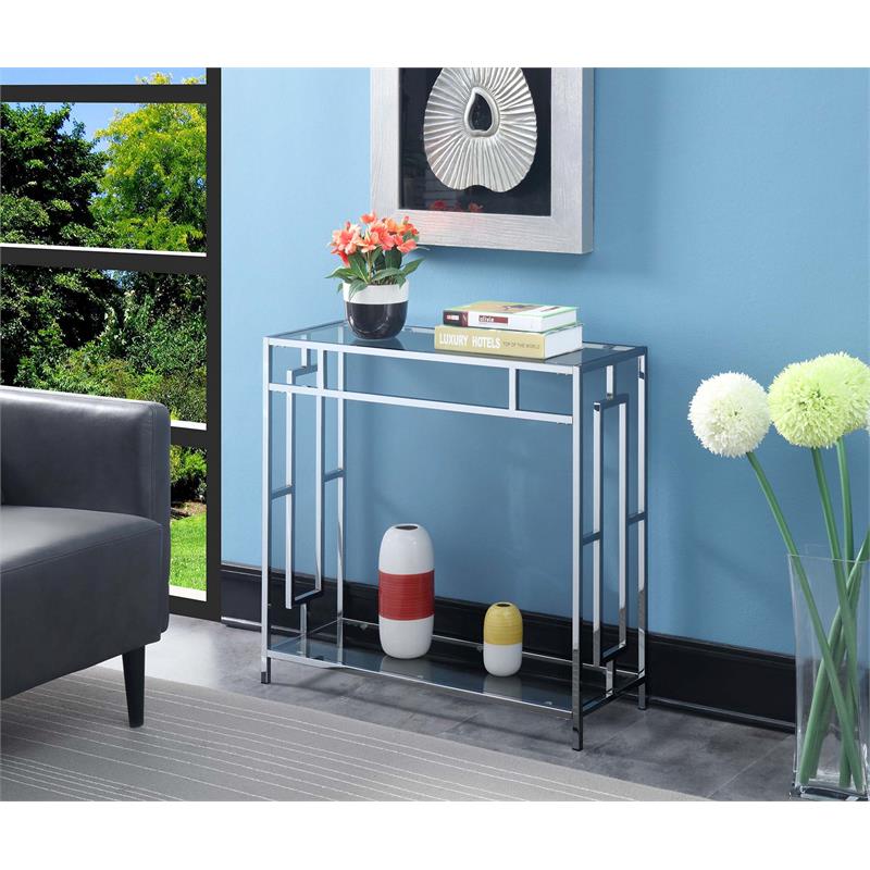 Pemberly Row Hall Table in Clear Glass and Chrome Frame Finish