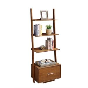 Pemberly Row Ladder Bookcase with File Drawer in Caramel Wood Finish